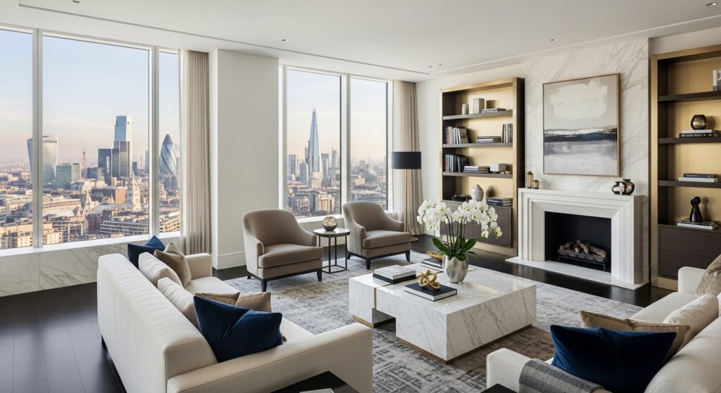 High-end residential property photography showcasing a premium London home interior